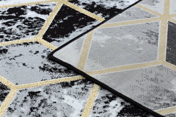 Dywany Łuszczów, Kusový koberec Gloss 409A 82 3D cubes black/gold/grey, 80x150, černobílá, kancelář