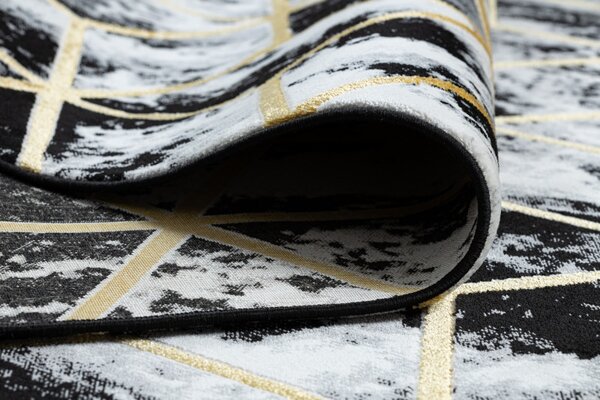 Dywany Łuszczów, Kusový koberec Gloss 409A 82 3D cubes black/gold/grey, 80x150, černobílá, kancelář