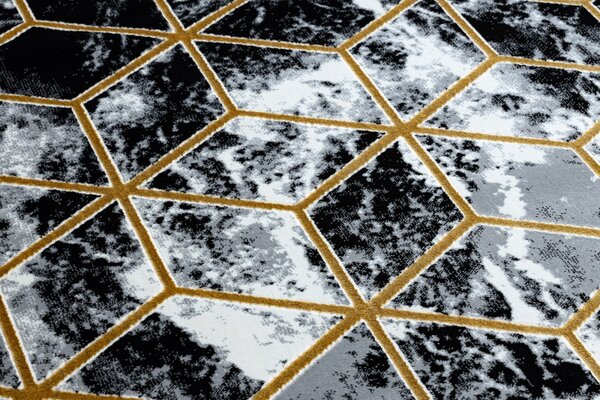 Dywany Łuszczów, Kusový koberec Gloss 409A 82 3D cubes black/gold/grey, 80x150, černobílá, kancelář