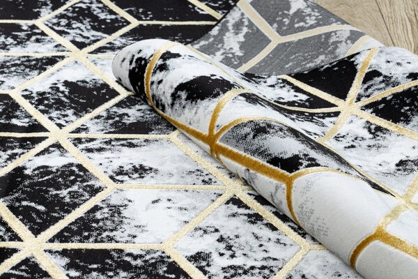 Dywany Łuszczów, Kusový koberec Gloss 409A 82 3D cubes black/gold/grey, 80x150, černobílá, kancelář