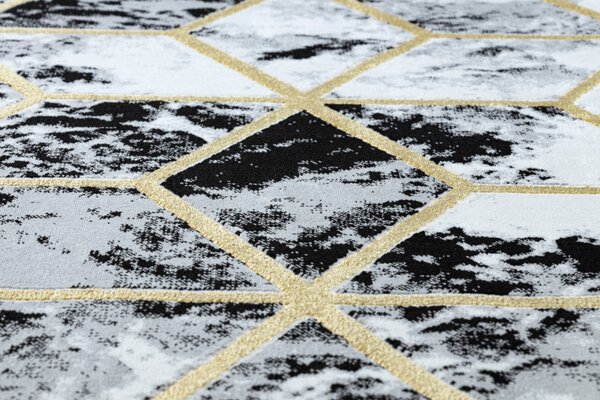 Dywany Łuszczów, Kusový koberec Gloss 409A 82 3D cubes black/gold/grey, 80x150, černobílá, kancelář