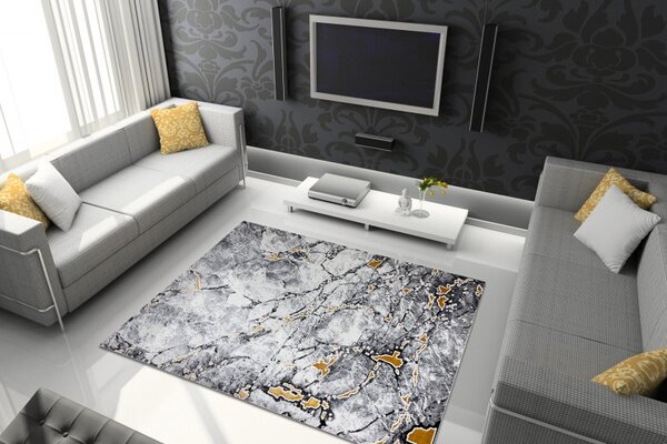 Dywany Łuszczów, Kusový koberec Gloss 528A 58 3D mramor ivory/black, 80x150, šedá, kancelář