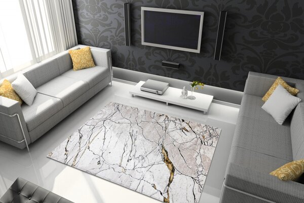 Dywany Łuszczów, Kusový koberec Gloss 529A 53 3D mramor ivory/beige, 80x150, béžová, kancelář