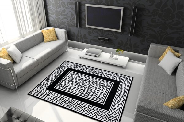 Dywany Łuszczów, Kusový koberec Gloss 6776 85 greek black/ivory, 140x190, černobílá, chodba / předsíň