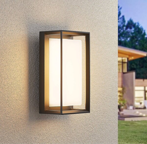 Arcchio LED nástěnné svítidlo Ismera, antracit/opál, IP65, sklo, Černá, Sklo, Moderní