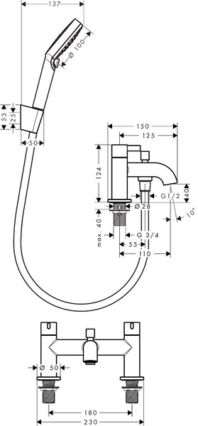 Hansgrohe Zesis S vanová baterie na vanu chrom 74424000