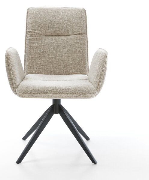 DELIFE Jídelní židle Vinja-Flex látka Měkký béžová křížová podnož široká černá 360° otočný houpací funkce