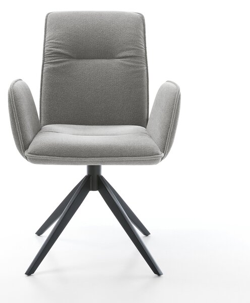 DELIFE Jídelní židle Vinja-Flex strukturovaná látka Měkký šedá křížová podnož široká černá 360° otočný houpací funkce