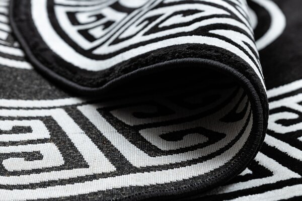 Dywany Łuszczów, Kusový koberec Gloss 6776 85 greek black/ivory kruh, 200x200 (průměr) kruh, černobílá, chodba / předsíň