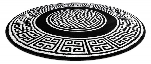 Dywany Łuszczów, Kusový koberec Gloss 6776 85 greek black/ivory kruh, 200x200 (průměr) kruh, černobílá, chodba / předsíň