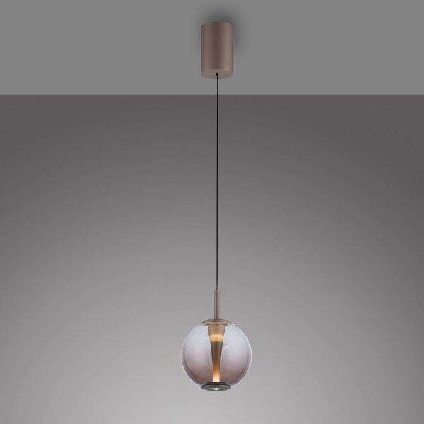 PURE LED závěsné světlo Infinity, bronzová/jantarová, Ø 18 cm,, stmívatelný, Bronz / starožitná mosaz, Obývací pokoj / jídelna, Sklo