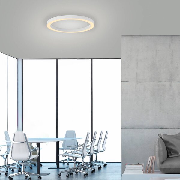 PURE LED stropní svítidlo Lines, Ø 50 cm, bílá barva světla, dálkové ovládání, stmívatelný, Bílá / opál, Obývací pokoj / jídelna, Hliník, Moderní