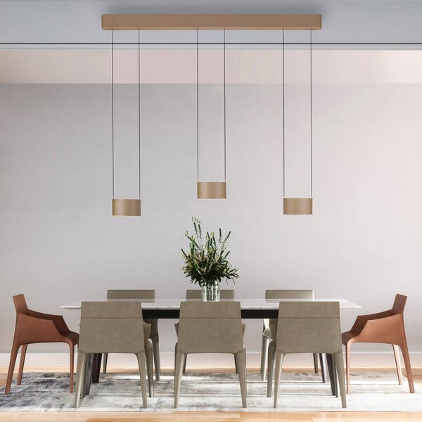 PURE LED závěsné světlo Clipse, bronzová, délka 110 cm, CTT, 6 svítidel, stmívatelný, Bronz / starožitná mosaz, Obývací pokoj / jídelna, kov, Moderní