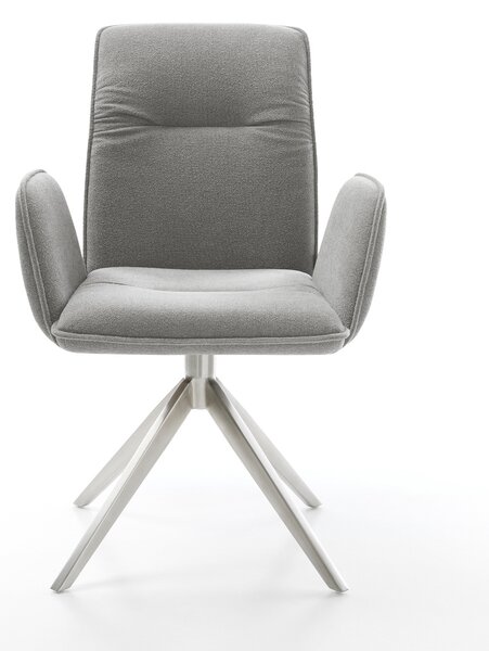 DELIFE Jídelní židle Vinja-Flex strukturovaná látka Měkký šedá křížová podnož široká nerezová ocel 360° otočný houpací funkce