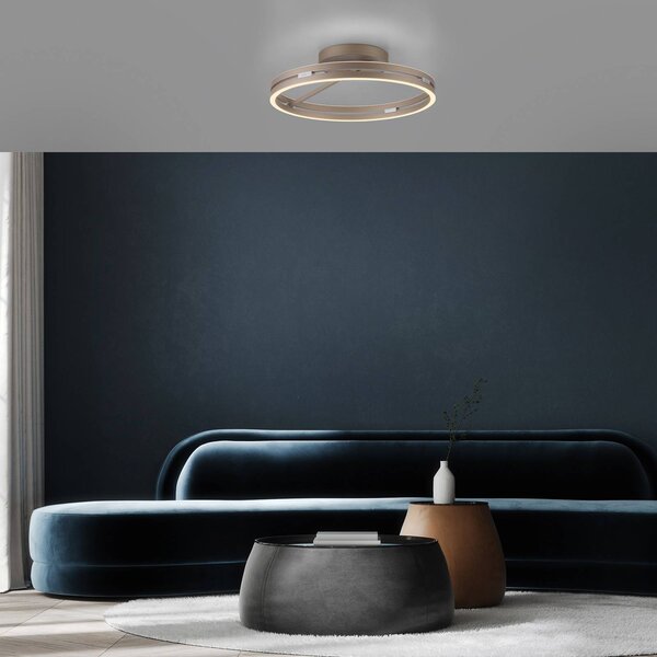 PURE LED stropní svítidlo Loop bronzová barva, kov Ø 60 cm, stmívatelný, Bronz / starožitná mosaz, Obývací pokoj / jídelna, Hliník, Moderní, Stropní svítidlo