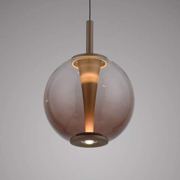 PURE LED závěsné světlo Infinity, bronzová/jantarová, Ø 18 cm,, stmívatelný, Bronz / starožitná mosaz, Obývací pokoj / jídelna, Sklo
