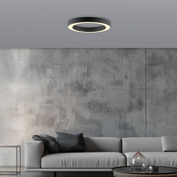 PURE LED stropní svítidlo Lines, Ø 35 cm, grafitová barva, dálkové ovládání, stmívatelný, Černá, Obývací pokoj / jídelna, Hliník, Moderní