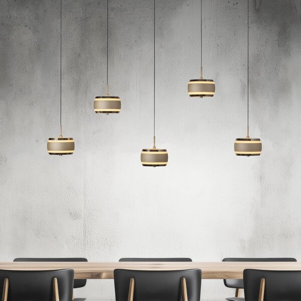 PURE LED závěsné světlo Falling Rings, bronzová barva, délka 101 cm, 5 žárovek., stmívatelný, Bronz / starožitná mosaz, Obývací pokoj / jídelna, kov, Moderní