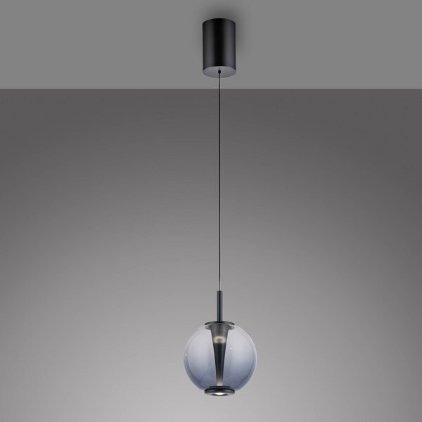 PURE LED závěsné světlo Infinity, šedá/kouřově šedá, Ø 18 cm,, stmívatelný, Hliník / šedá / zinek, Obývací pokoj / jídelna, Sklo