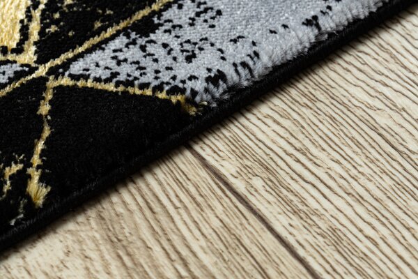 Dywany Łuszczów, Běhoun Gloss 400B 86 3D geometric black/gold, 60x300, černá, obývací pokoj