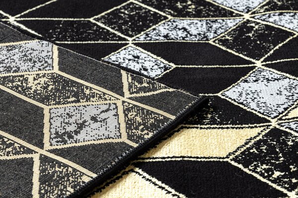 Dywany Łuszczów, Běhoun Gloss 400B 86 3D geometric black/gold, 60x300, černá, obývací pokoj