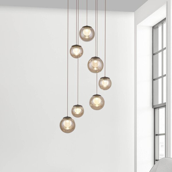 PURE LED závěsné světlo Popup, bronzová/jantarová Ø 40 cm, 7 svítidel., stmívatelný, Bronz / starožitná mosaz, Obývací pokoj / jídelna, Hliník