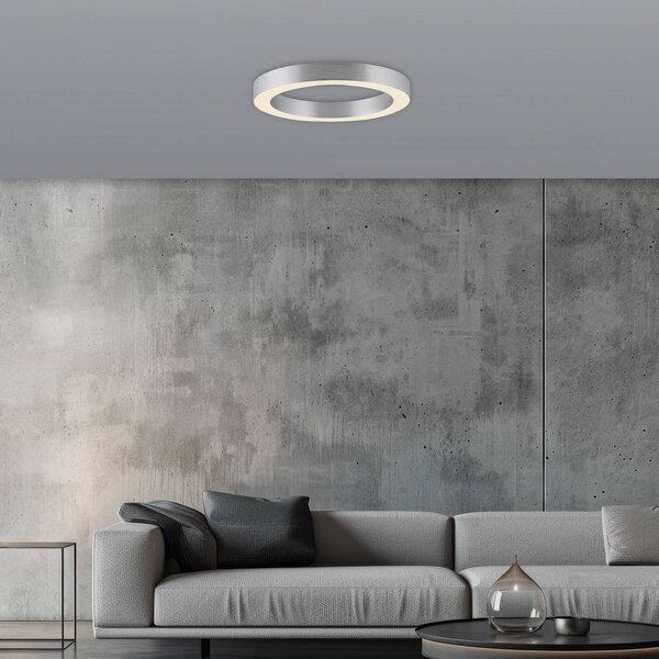 PURE LED stropní svítidlo Lines, Ø 35 cm, stříbrná barva,, stmívatelný, Chrom / stříbro, Obývací pokoj / jídelna, Hliník, Moderní