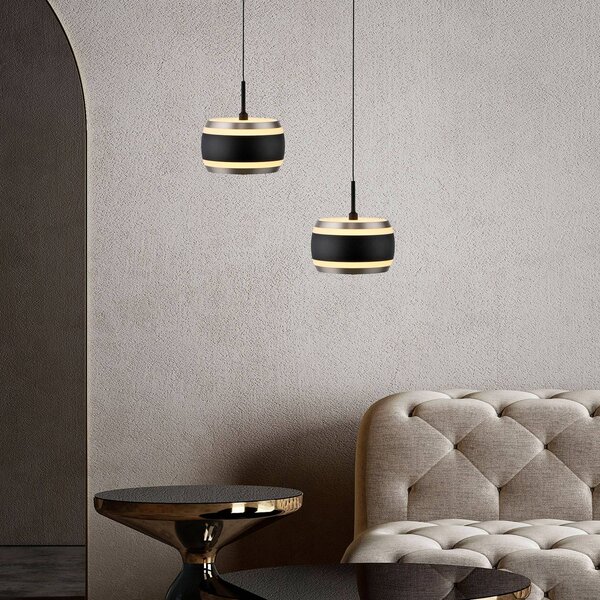 PURE LED závěsné světlo Falling Rings, černá, Ø 13 cm,, stmívatelný, Černá, Obývací pokoj / jídelna, kov, Moderní