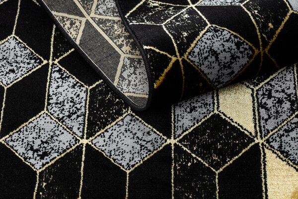 Dywany Łuszczów, Běhoun Gloss 400B 86 3D geometric black/gold, 60x300, černá, obývací pokoj