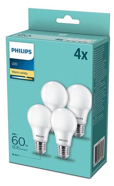 SADA 4x LED Žárovka Philips E27/8W/230V 2700K