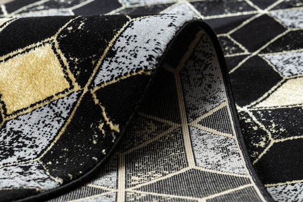 Dywany Łuszczów, Běhoun Gloss 400B 86 3D geometric black/gold, 60x300, černá, obývací pokoj
