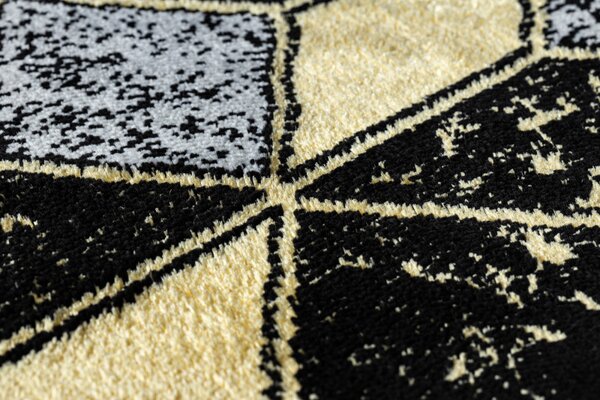Dywany Łuszczów, Běhoun Gloss 400B 86 3D geometric black/gold, 60x300, černá, obývací pokoj