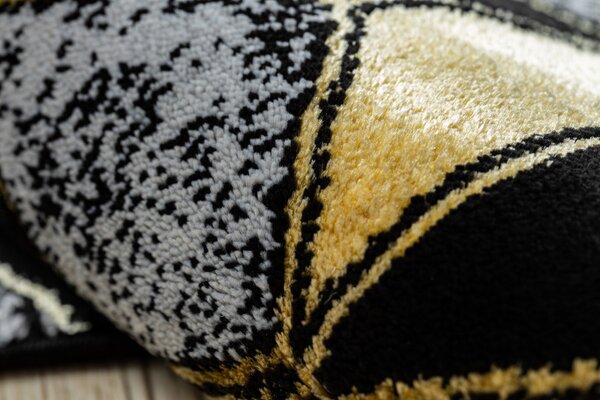 Dywany Łuszczów, Běhoun Gloss 400B 86 3D geometric black/gold, 60x300, černá, obývací pokoj