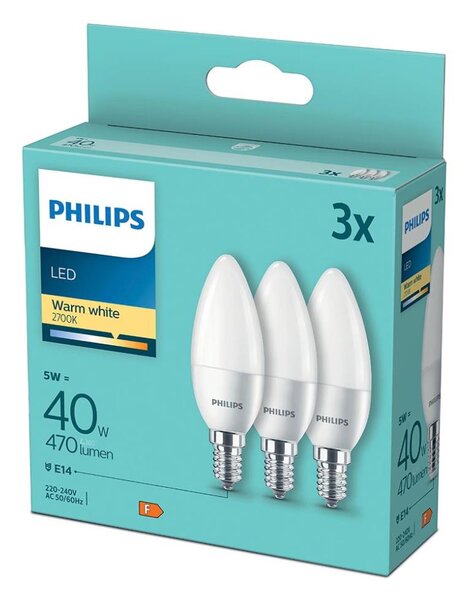 SADA 3x LED Žárovka Philips B35 E14/5W/230V 2700K