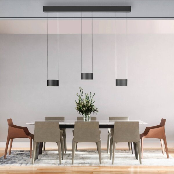 PURE LED závěsné světlo Clipse, šedá, délka 110 cm, CTT, 6 svítidel., stmívatelný, Hliník / šedá / zinek, Obývací pokoj / jídelna, kov, Moderní