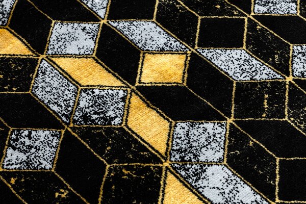 Dywany Łuszczów, Běhoun Gloss 400B 86 3D geometric black/gold, 60x300, černá, obývací pokoj
