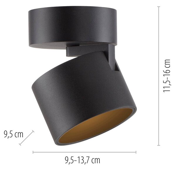 PURE LED stropní bodové osvětlení Cup, černé, Ø 9,5 cm, kov, stmívatelný, Černá, Obývací pokoj / jídelna, kov, Moderní