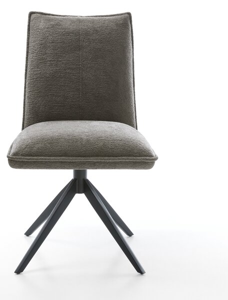 DELIFE Jídelní židle Lelio-Flex bouclé měkký tmavě béžová křížová podnož široká černá 360° otočný houpací funkce taštičkové pružiny