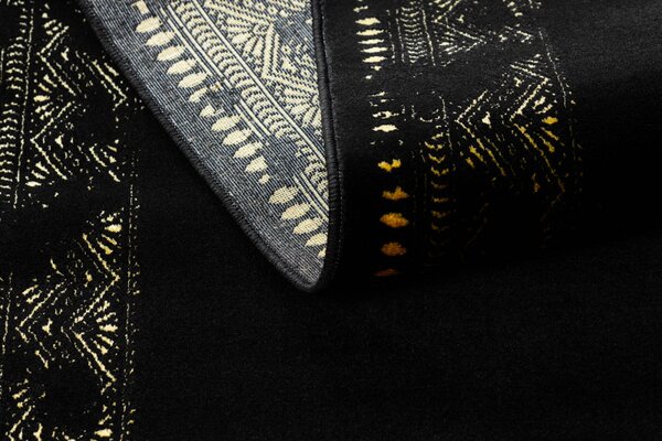 Dywany Łuszczów, Běhoun Gloss 408C 86 geometric black/gold, 80x300, černá, obývací pokoj