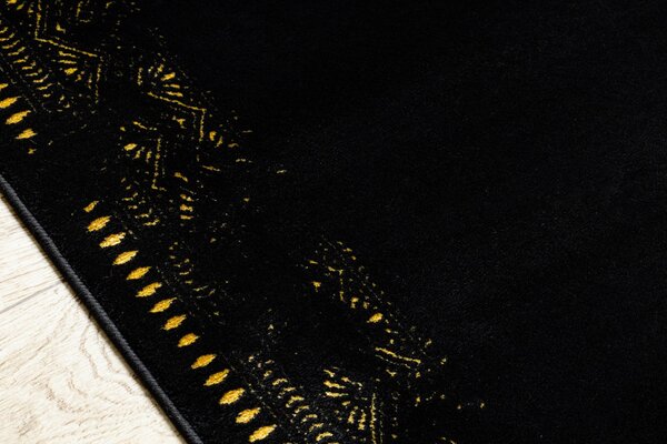 Dywany Łuszczów, Běhoun Gloss 408C 86 geometric black/gold, 80x300, černá, obývací pokoj