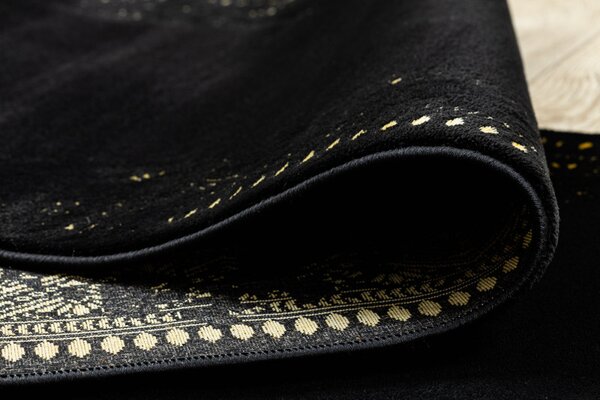 Dywany Łuszczów, Běhoun Gloss 408C 86 geometric black/gold, 80x300, černá, obývací pokoj