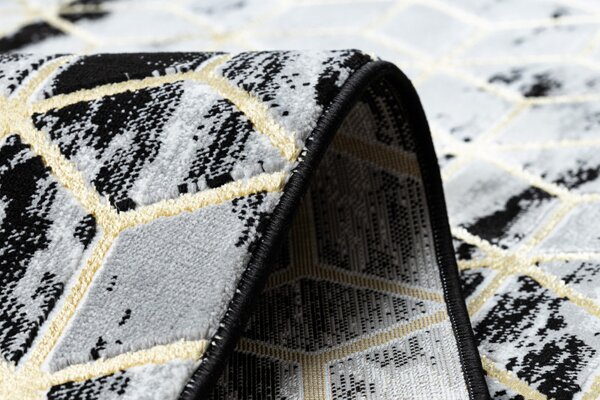 Dywany Łuszczów, Běhoun Gloss 409A 82 3D cubes black/gold/grey, 70x200, černá, obývací pokoj