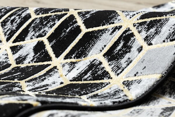 Dywany Łuszczów, Běhoun Gloss 409A 82 3D cubes black/gold/grey, 70x200, černá, obývací pokoj