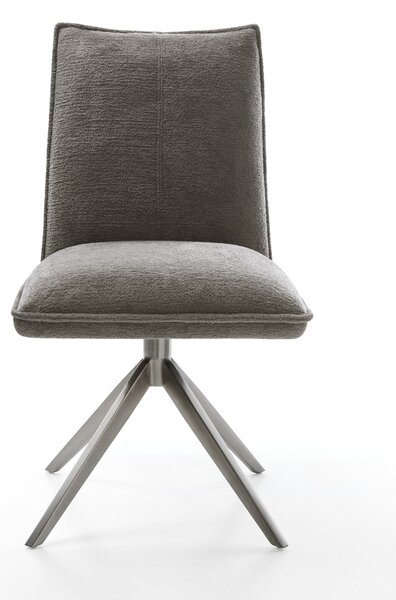 DELIFE Jídelní židle Lelio-Flex bouclé měkký tmavě béžová křížová podnož široká grafitová 360° otočná houpací funkce taštičkové pružiny