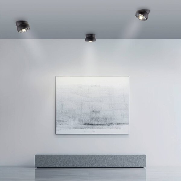 PURE LED stropní bodové osvětlení Move, černé, Ø 12 cm, kov/sklo, stmívatelný, Černá, Obývací pokoj / jídelna, kov, Moderní