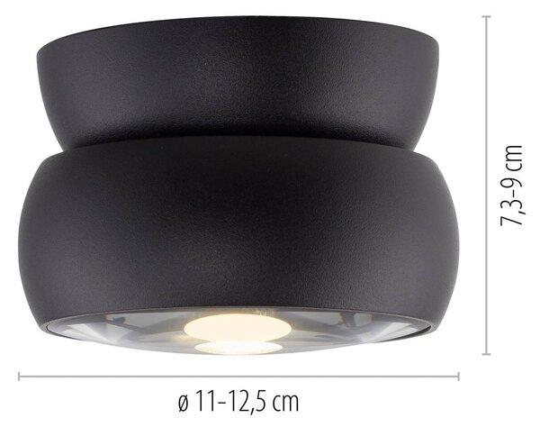 PURE LED stropní bodové osvětlení Move, černé, Ø 12 cm, kov/sklo, stmívatelný, Černá, Obývací pokoj / jídelna, kov, Moderní