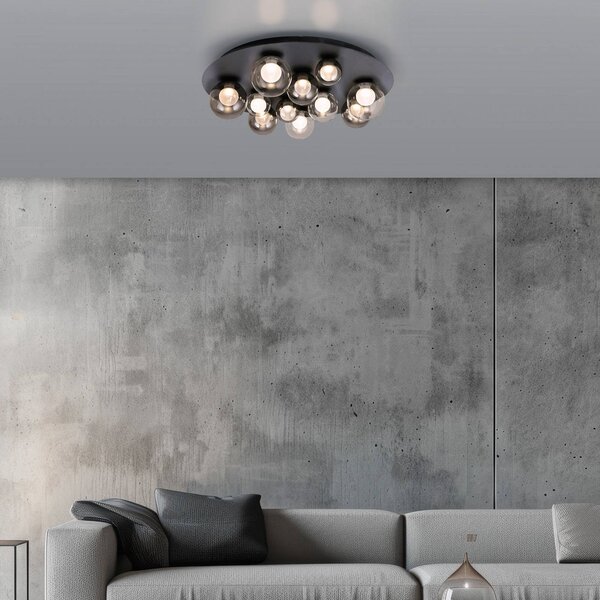 PURE LED stropní svítidlo Popup, šedá/kouřově šedá, Ø 60 cm, 11 svítidel., stmívatelný, Hliník / šedá / zinek, Obývací pokoj / jídelna, kov
