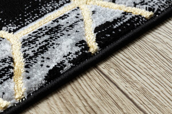 Dywany Łuszczów, Běhoun Gloss 409A 82 3D cubes black/gold/grey, 70x200, černá, obývací pokoj