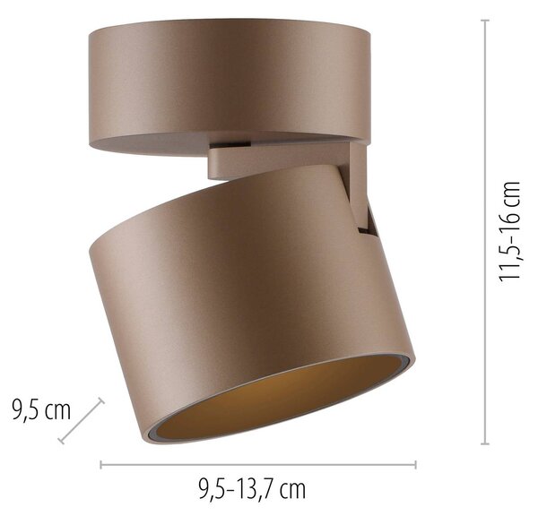 PURE LED stropní bodové osvětlení Cup, bronzová barva, Ø 9,5 cm, kov, stmívatelný, Bronz / starožitná mosaz, Obývací pokoj / jídelna, kov, Moderní