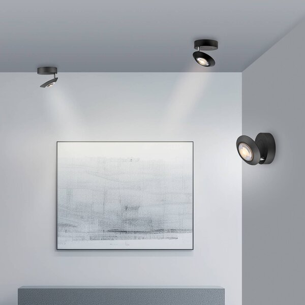 PURE LED stropní svítidlo Oculis, černé, Ø 15 cm, železo/sklo, stmívatelný, Černá, Obývací pokoj / jídelna, Moderní